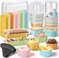 Blushtier 120 Set/240 Pcs Mini Loaf Pans with Lids and Spoons Disposable Mini Cake Pans, 6.8, 5, 4.2 oz Square Rectangle Round Aluminum Foil Cupcake Baking Cups Dessert Liners Tins for Desserts