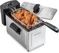 Hamilton Beach Professional Style Electric Deep Fryer With Basket | 3 Liter / 12 Cup Oil Capacity | 1500 Watts | Lid | Easy Detach Magnetic Cord | Stainless Steel | 35032
