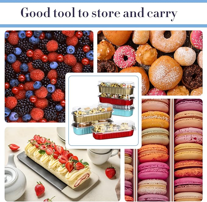Qunclay 200 Pcs Aluminum Foil Mini Loaf Pans with Lids 6.8 oz Disposable Mini Cake Pan with Lid Rectangle Baking Cups for Party Muffin Cheesecake Ramekins(Multicolor)