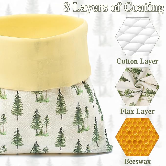 Reusable Beeswax Bread Bags - 2 Pack Christmas Tree Checkered Bees Wax Homemade Sourdough Bread Storage Bags, Xmas Linen Cotton Large Beeswax Freezer for Home Kitchen Baking