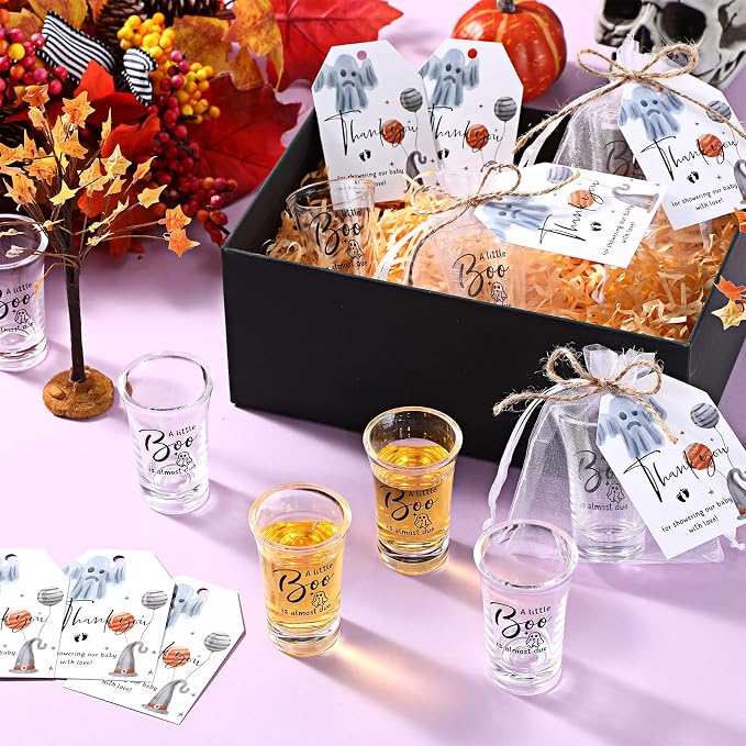 Pickmesh 50 Sets Halloween Boo Baby Shower Shot Glasses Guests Include Acrylic Clear Shot Glasses Thank You Cards Organza Bags Babies Shower Gifts Halloween g Gender Reveal Party Supplies