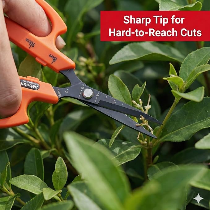 Saboten Fluorine Coated Straight Blade Trimming Scissors Orange PT-1 160mm Precision Gardening Bonsai and Floral Shears Made in Japan