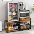 PUNCIA Coffee Bar Cabinet with Mini Fridge Stand Storage & Power Outlet | Microwave Oven Stand & Beverage Refrigerator Table, Built-in Drawer Rolling Basket for Dorm Apartment Pantry Organizer