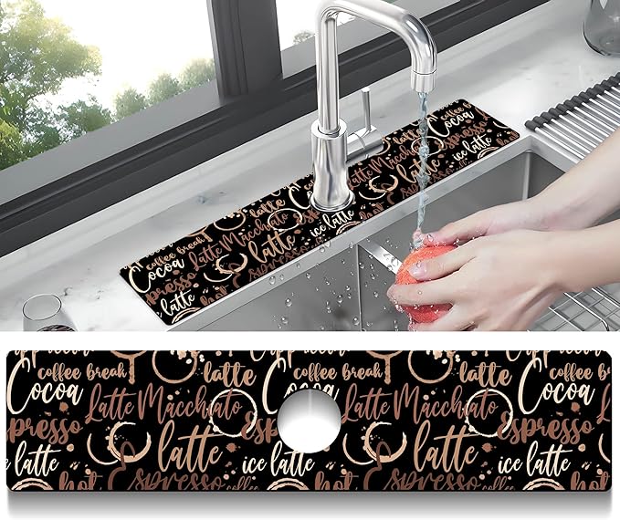 Kitchen Sink Splash Guard Faucet Mat Super Absorbent Fast Drying Mat Sink Gadgets Splash Guard Behind Faucet Drip Catcher for Kitchen (Coffee, 23.5x5.5in)