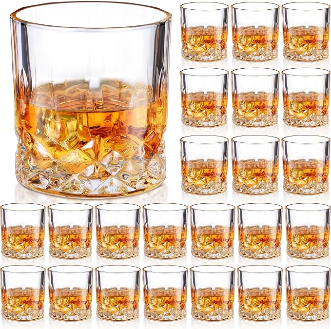 Yaomiao 24 Pcs 7 Oz Whiskey Glasses Set Old Fashioned Glasses Base Rocks Cups for Vodka Tequila Bourbon Whiskey Cocktails Scotch Liquor, Dishwasher Safe Christmas Holiday Men Women Gift