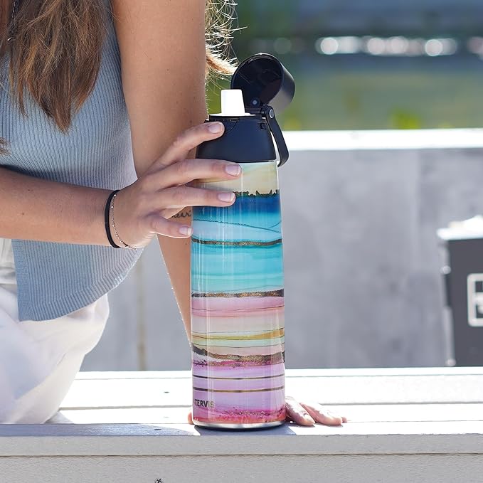Tervis Venture Water Bottle Inkreel - Colorburst Triple Insulated Tumbler Travel Cup Keeps Drinks Cold & Hot, 36oz, Stainless Steel