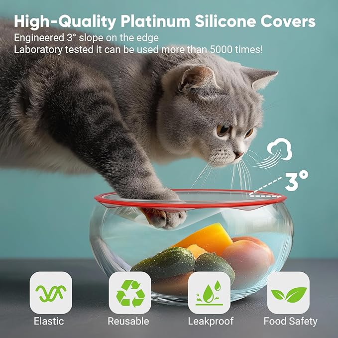 Silicone Stretch Lids Bowl Covers - Reusable silicone covers for food storage, Elastic Bowl Covers for Glass Containers, Round & Rectangle Containers, Food Covers for Keep Food Fresh, 4.6-7.8", 4 PCS