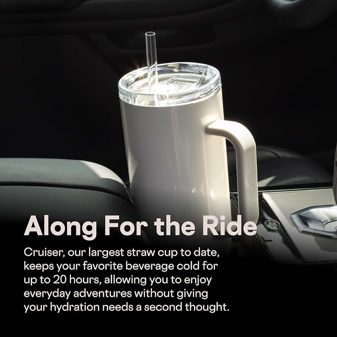 Corkcicle x Rifle Paper Co. Cruiser Insulated Tumbler with Handle & Straw - Keeps Drinks Cold 20 Hours - BPA-Free - 40 oz - Gift for Mom - Great for Mother's Day or Christmas - Gloss Blue Hydrangea