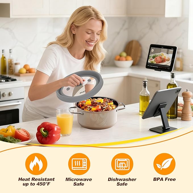 Microwave Splatter cover, Glass Microwave Cover for Food, 11.8 inch Guard Lid with Collapsible Silicone for 6-11 inch Plates & Bowls, Dishwasher Safe, 450°F Heat Resistant, BPA-Free, Gray
