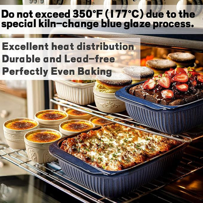 Artena Baking Dish 2.3 Quarts, Casserole Dishes For Oven, Baking Pan With Handles, Lasagna Pan Deep, Large Casserole Dish, Rectangular Ceramic Bakeware (Blue)