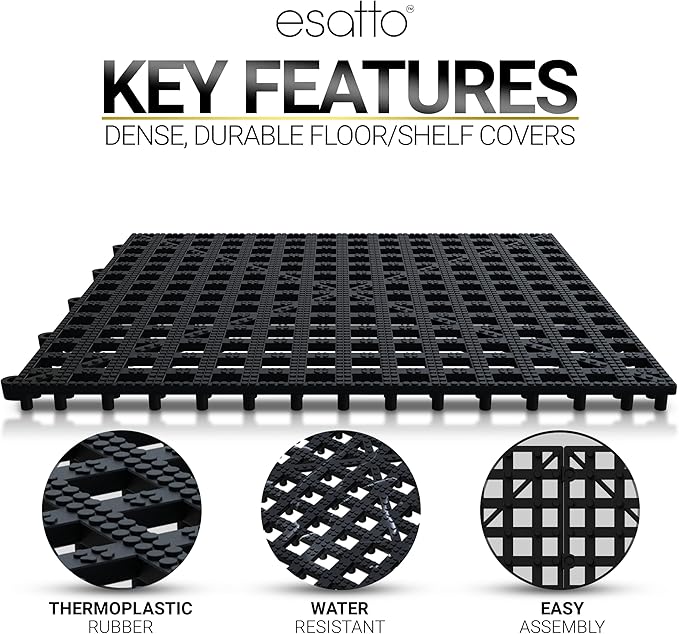 Esatto Interlocking Shelf Mats – for Spills, Clean Bars, Stain Protection, and an Anti-Slip Surface (6, Black)