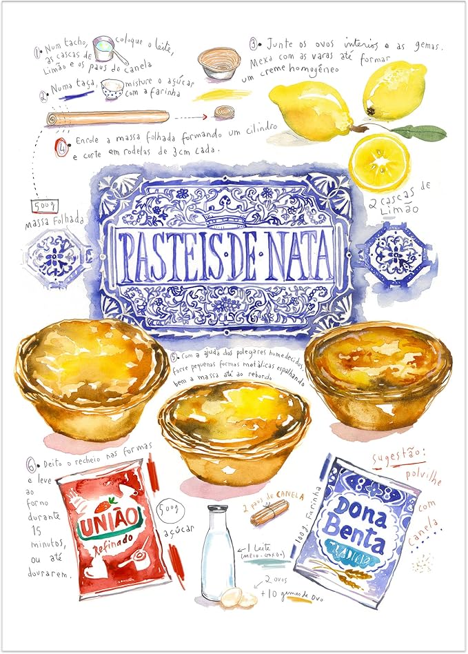 Pastel de Nata Tins (Egg Tart Tins) - Made in Portugal out of Galvanized Steel - Includes Pastéis de Nata Print Postcard and Downloadable Recipe - Set of 12 (Small 2.3 cm height)