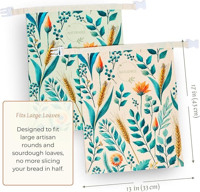 Beeswax Bread Bag for Homemade Bread & Beeswax Wrap Set, 2 XL Sourdough Bread Bags + 2 Beeswax Wraps for Food | Keep Bread Fresh, Breathable, Reusable & Less Waste Storage for Home Bakers | Beeswax Bread Bag