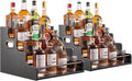 YQBRAO 2 Pack 4-Tier Liquor Bottle Display Shelf, 16-Inch Wooden Bar Shelves for Liquor Bottles, Countertop Whiskey Shelf and Bourbon Shelf Organizer for Home Bar, Kitchen（Black）