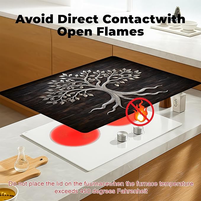 Stove Top Cover- Mat for Electric Stove Protector with Anti-Slip Rubber Coating Dish Drying Mats Scratch-Resistant (Old Tree, 28.5" x 20.5")