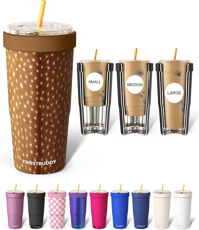Frost Buddy Togo Buddy 30 oz Stainless Steel Vacuum Insulated Tumbler To Go Coffee Cup – Iced Coffee Cups, Iced Coffee Sleeve, Travel Mug, Thermal Cup for Hot & Cold Drinks, Dunkin Cup (Fawn)