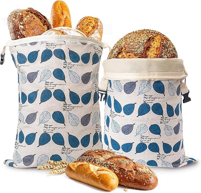 Reusable Beeswax Bread Bag for Homemade Bread, Extra Large Cotton Sourdough Bread Storage Bags, Freezer Safe Bread Keeper for Baker | Breathable material