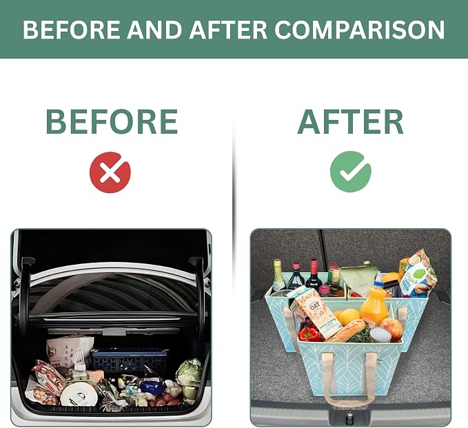 VENO 3 Pack Reusable Grocery Bags, Shopping Bags for Groceries, Tote with Handles and Hard Bottom, Foldable Shopping Cart Organizer, Water Resistant, Heavy-Duty (Evergreen, 6 Gallon)