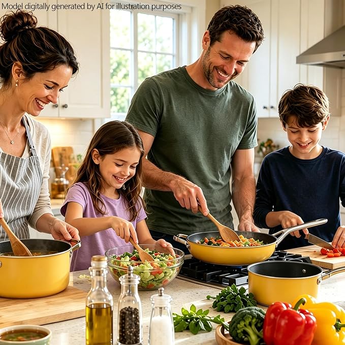 10-Piece Yellow Ceramic Nonstick Cookware Set, Pots and Pans with Glass Lids & Anti-Scald Handles, Non-Toxic PFAS Free, Dishwasher & Oven Safe up to 480°F, Induction & All Stoves Ready