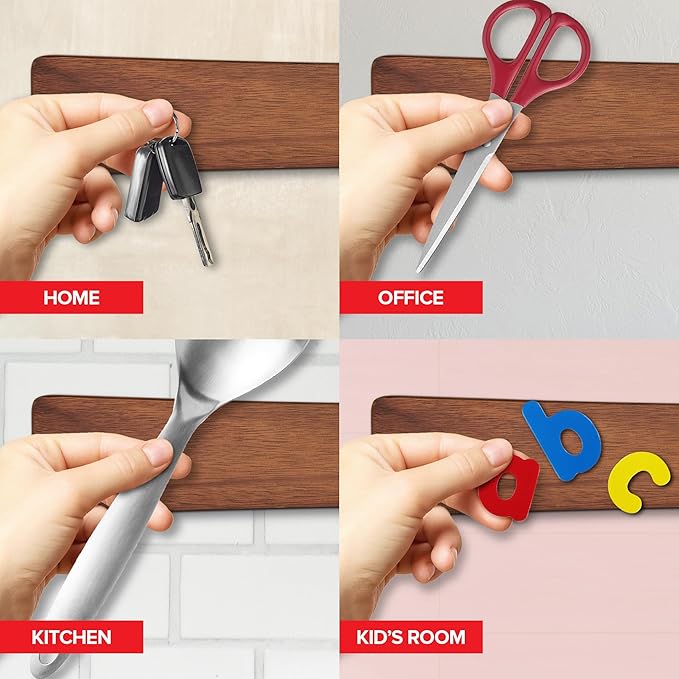 24 Inch Acacia Wood Magnetic Knife Holder with Multipurpose Use, Magnetic Knife Holders for Kitchen, Wooden Knife Rack, Magnet Strips for Knives & Metal Utensils, Tool Holder, Art Supply Organizer