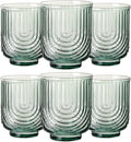 JOVGANK Green Vintage Glassware Set of 6-14Oz Green Water Drinking Glass, Art Deco Ripple Highball Glass, Whiskey Cocktail Glasses, for Bar Ice Coffee Juice, Housewarming Gifts Gift