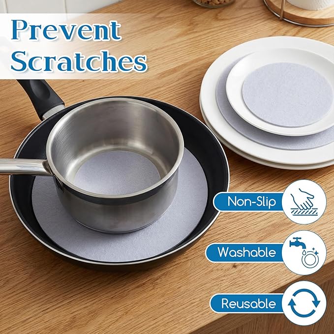 Plate China Storage Dividers, 160 Pcs Felt Plate Storage Containers Dividers Protectors 3 Sizes Thick Soft Round China Dish Protectors for Porcelain Cookware Protecting and Stacking, White