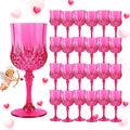Plastic Wine Glasses, Plastic Goblets Vintage Style Cordial Unbreakable Drinking Glasses, Reusable Drinkware for Wedding Reception, Grand Event Party Supplies (24, Hot Pink)