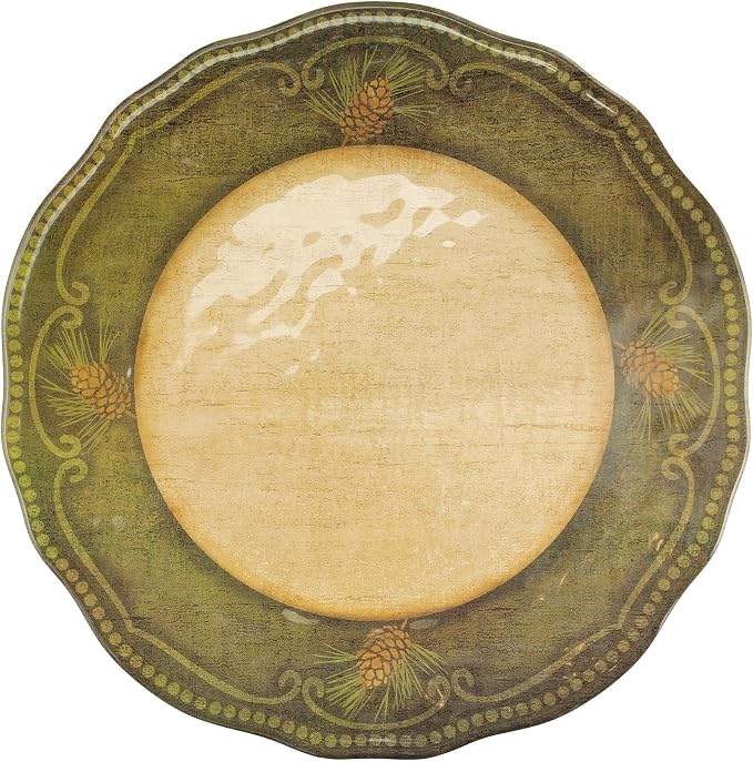 UPware 12 Piece Woodland Pinecone Melamine Dinnerware Sets, Outdoor Dishes Set, Plates and Bowls Sets, Service for 4, Dark Green