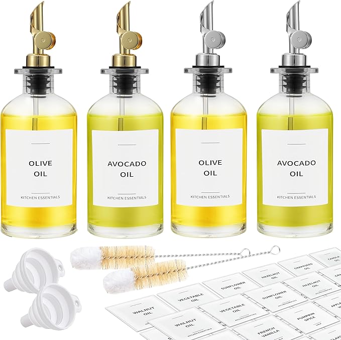 Spaceneat Olive Oil Dispenser Bottle for Kitchen, 11.8 fl oz, Gold & Silver Bundle