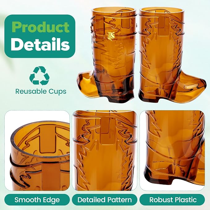 Aodaer 144 Pieces 1 OZ Brown Cowboy Boot Shot Glass Mini Plastic Boot Shot Cups Western Cowboy Glasses Reusable Beer Mugs for Cowgirl Party Decorations Birthday Bachelorette Party Favors