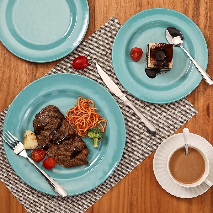 TP 12-Piece Melamine Dinnerware Sets, Plates and Bowls Dishes Set for 4, Break-Resistant & Non-Microwavable, Lightweight Dinner Plates, Teal