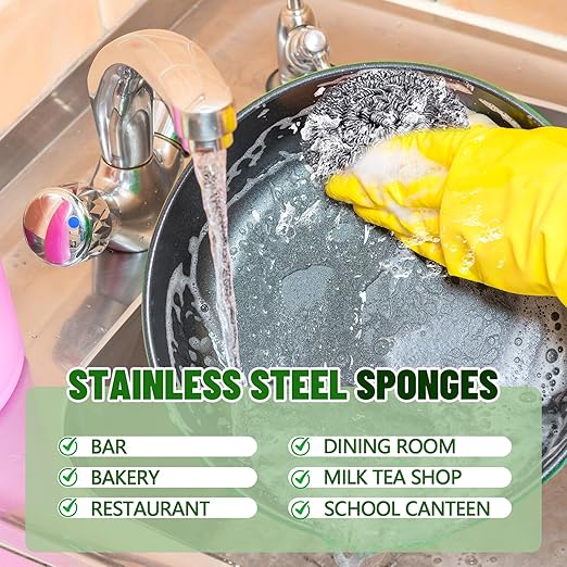 Honeydak 5 Pack Stainless Steel Scourers Steel Wool Scrubbers Bulk Separately Packaged 3 Inch, 25 Gram Metal Scourers Sponges Wire Scouring Pad for Stove Pot Pan Oven Kitchen Restaurant(Classic)