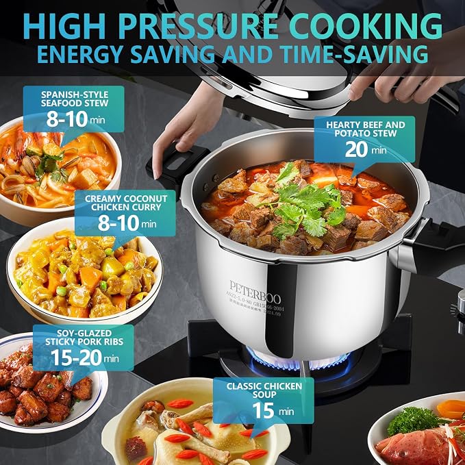 6QT Stainless Steel Pressure Cooker, Heavy Duty Food Grade 304 Pressure Canner with Safety Valve & Heat-Resistant Handle, Compatible with All Stovetops for Home Cooking & Canning
