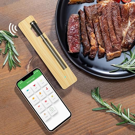 Wireless Meat Thermometer, Bluetooth Meat Probe for Grill, BBQ, Oven, Smoker, Oven Digital Thermometer Instant Read Thermometer with App Control, 165FT Range
