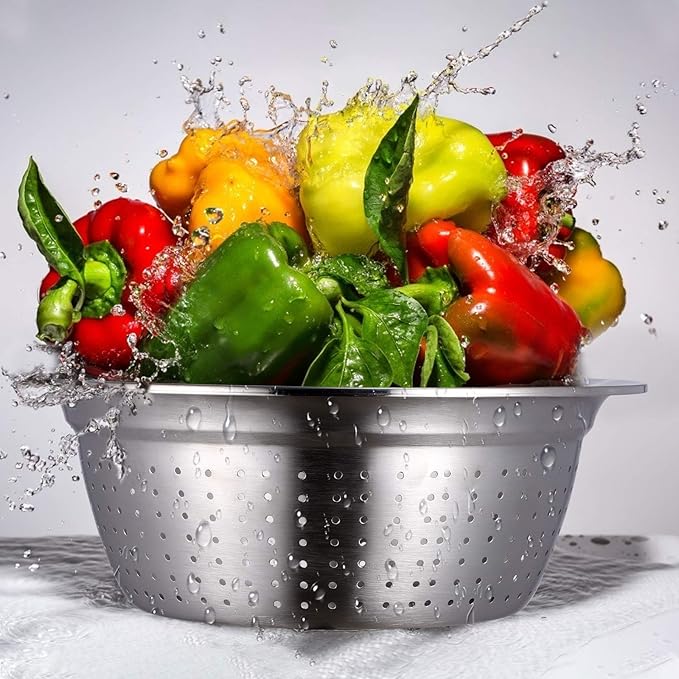 Stainless Steel Grater with Drain Basket 3-in-1 Multipurpose Vegetable Cutter Salad Bowl Kitchen Strainer and Shredder 10.2 Inch