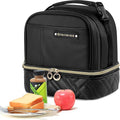 Double Deck Lunch Box Bag Women - Vegan Leather Insulated Waterproof Leakproof Cooler for Work Travel Picnics - Teacher Mothers Day Christmas Birthday Gifts