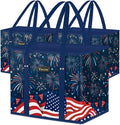 BALEINE 3Pk Reusable Grocery Bags, Foldable Shopping Bags for Groceries with Reinforced Bottom & Handles (Freedom Celebration)