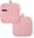 KITCHENAID Gourmet Series Gridlines Pot Holders 2-Pack Set, Heat Resistant up to 600°F, Soft Silicone Grip, Magnetic Cuff, Dried Rose, 8"x8"