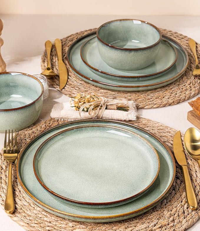GBHOME Ceramic Dinnerware Sets for 4, 12 Pieces Stoneware Plates and Bowls Sets, Scratch Resistant Dishes, Dishwasher & Microwave Safe, Reactive Glaze