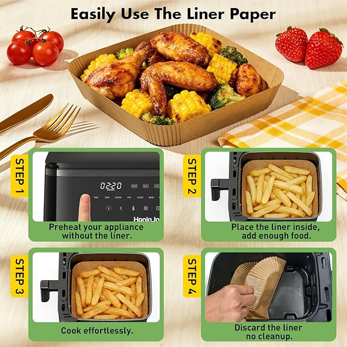300Pcs 8 Inch Air Fryer Liners Disposable, Airfryer Paper Liners for 6-10 QT, Liners Paper Oil Proof and Easy Cleanup, Non Stick Air Fryers Accessories, Baking Liners, Parchment Paper Sheets