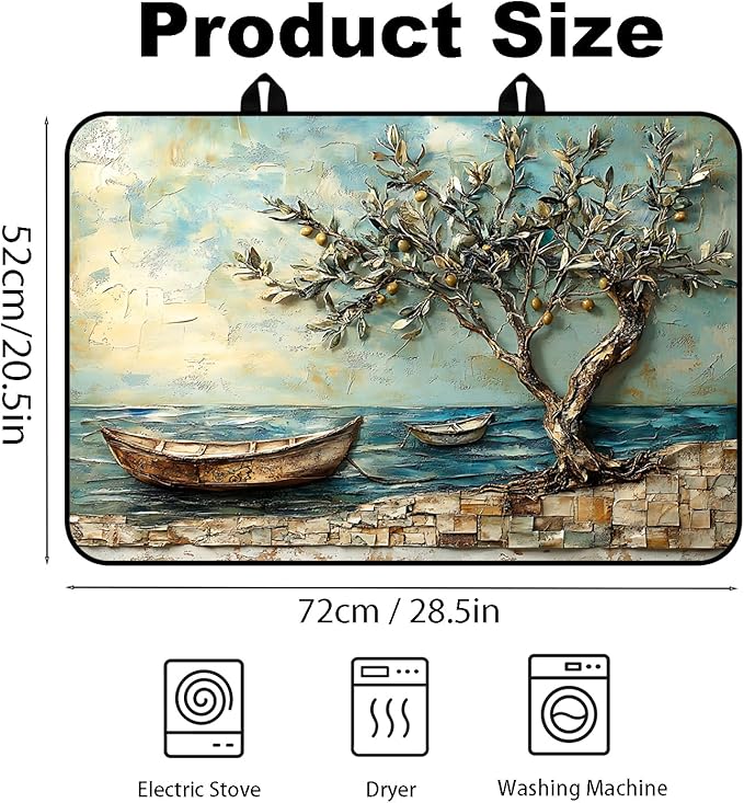 Stove Top Cover for Electric Stove, Vintage Farmhouse Style Glass Cooktop Protector, Multi-functional Kitchen Counter & Washer Top Cover