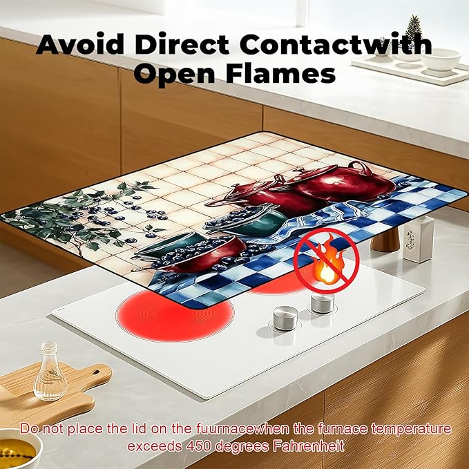 Heat-Resistant Glass Stove Top Cover with Anti-Slip Rubber Coating – Electric Stove Protector, Scratch-Resistant, Expands Counter Space, Stylish Kitchen Decor (Bilberry)