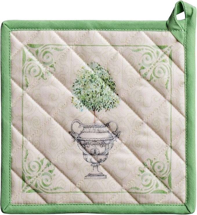 Maison d' Hermine Pot Holders 100% Cotton Heat Resistant Potholders 8" x 8" Hot Pads with Loop BBQ Cooking Baking Gifts for Mothers Day Handling Hot Pans Spring/Summer (Pack of 1, Jardin Du Roy)
