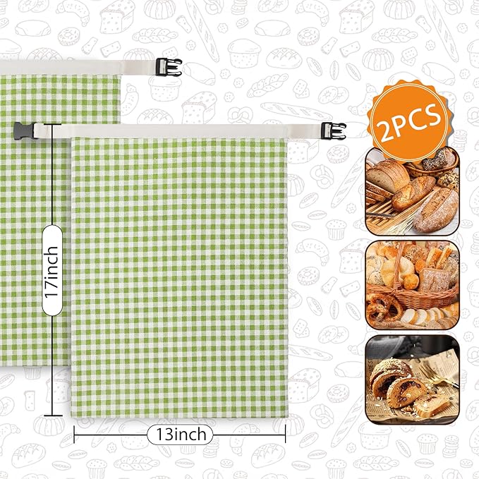 2-Pack Reusable Beeswax Bread Bags for Sourdough, Natural Linen Bag for Homemade Bread，Extend the insurance period(Green)