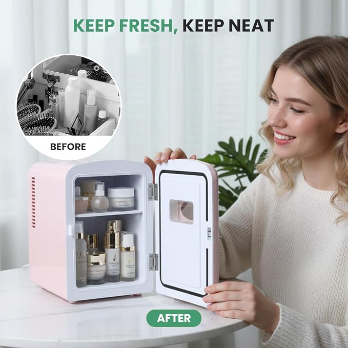 Simple Deluxe 6L/9 Can Mini Fridge with Observation Window, Portable Cooler & Warmer Freon-Free Small Refrigerator, Compact for Skincare, Beverage, Food, Cosmetics, Pink