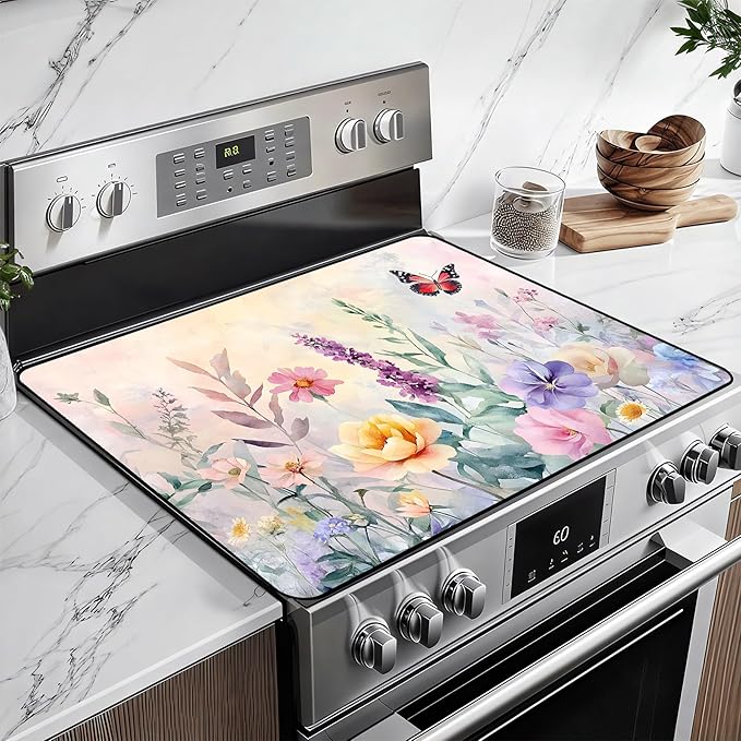 Heat-Resistant Glass Stove Top Cover with Anti-Slip Rubber Coating – 28.5x20.5 Inch Electric Stove Protector, Scratch-Resistant, Expands Counter Space, Stylish Kitchen Decor