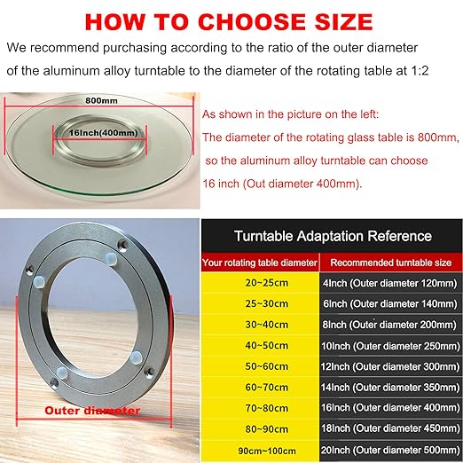 Aluminium Alloy Turntable Bearing, Heavy Duty Swivel Turntable Lazy Susan Rotating Bearing Turntable Round Dining Table Smooth Swivel Plate Hardware, 8"