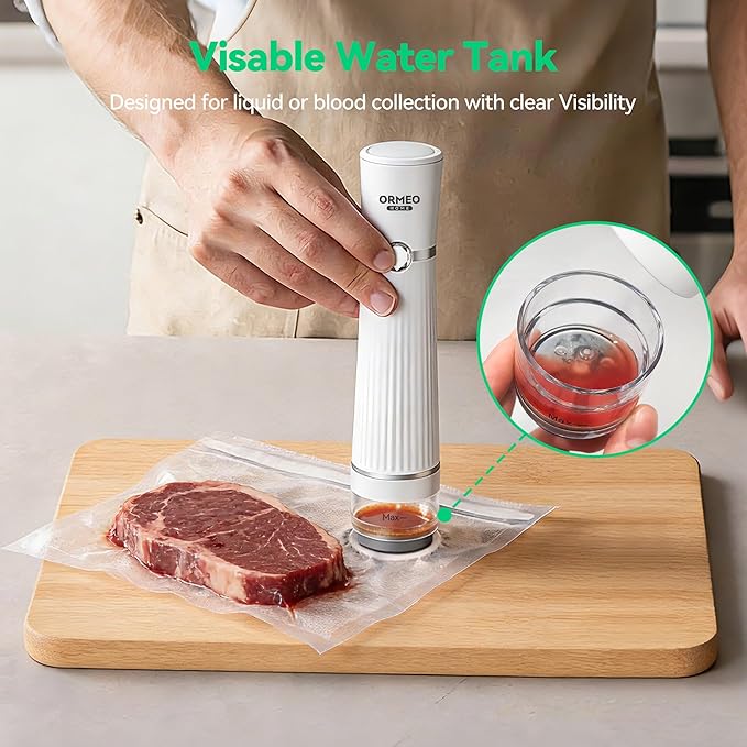 Compact Vacuum Sealer for Food, ORMEO HOME Powerful Handheld Vacuum Sealer Machine, Seal Meal Saver, Portable Food Sealer (Vacuum Sealer Machine + 30 Reusable Vacuum Bags)