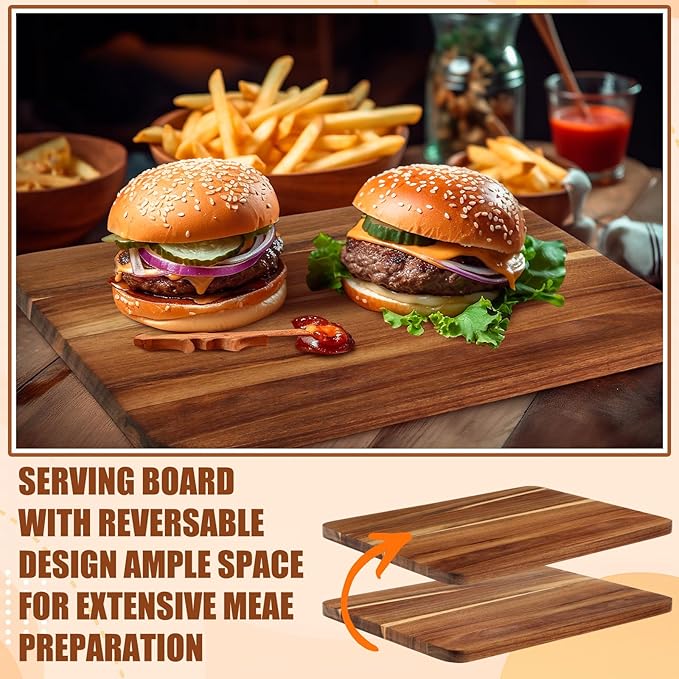 Roshtia 6 Pieces Acacia Wood Cutting Board 14" x 10" Kitchen Wooden Chopping Board Reversible Charcuterie Serving Tray Butcher Block Cutting Tray for Meat Cheese Vegetables Fruit (Classic)