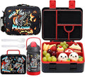 rockpapa Kids Lunch Box Set with 14oz Insulated Water Bottle & Lunch Bag, Leakproof 5.5 Cups Bento Box for School & Children, BPA-Free, Microwave Safe for Boys Girls (Black Dinosaur)